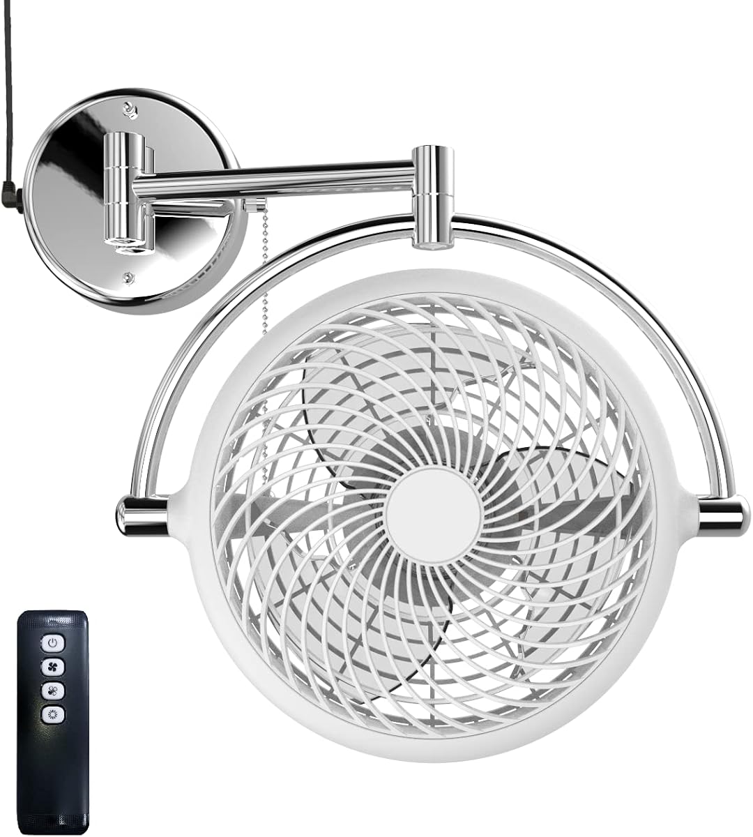 Vento VIVI-DC 10 In. Wall Mount Swivel fan with Folding Arm (White)