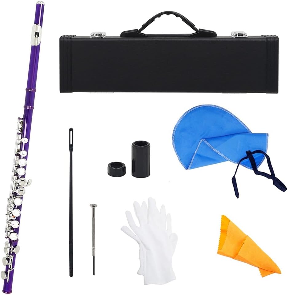 Flute Purple 16 Holes C Tone Flute with E Key Woodwind Instrument Closed Key Cupronickel Tube Flutes Musical Instruments
