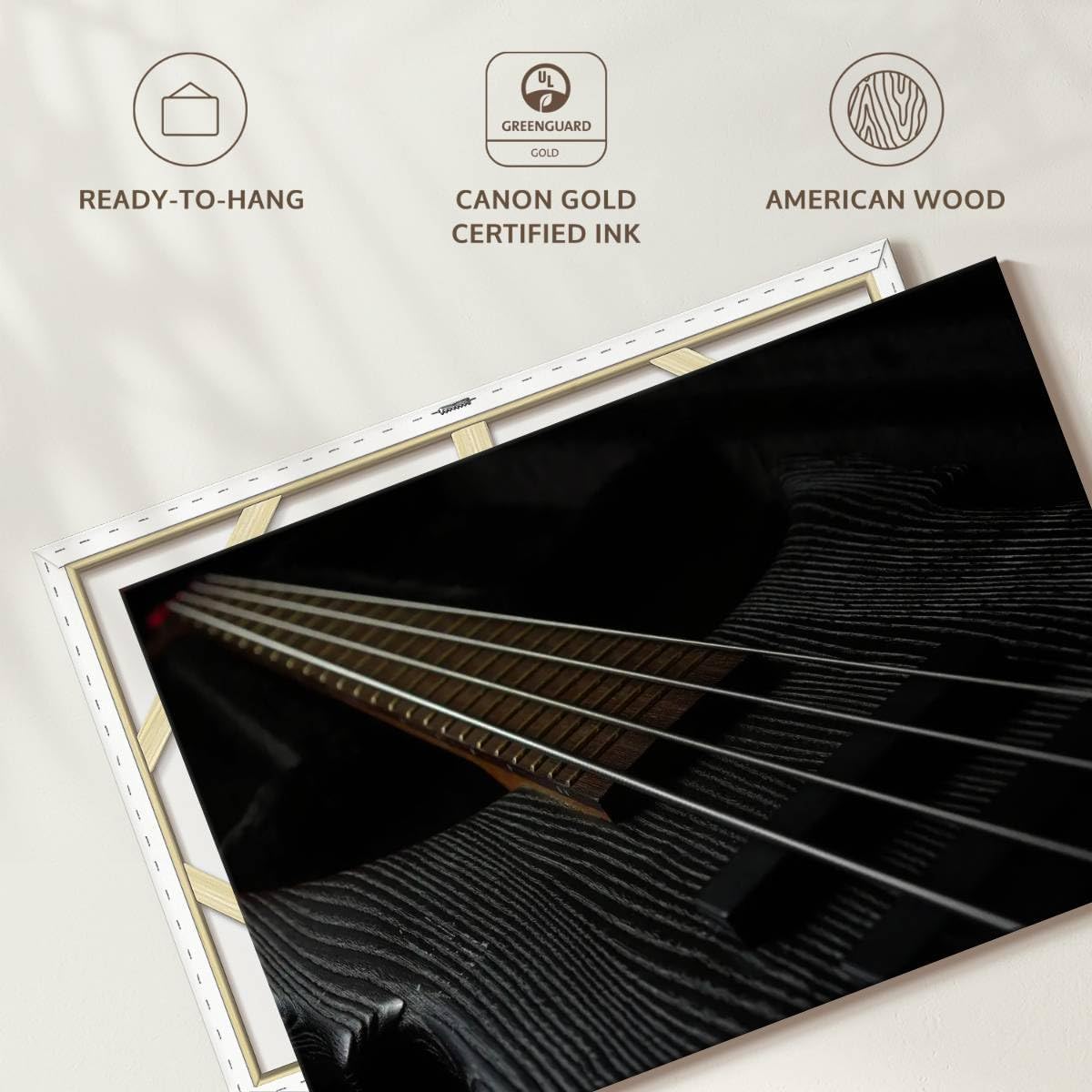 ElephantStock - Bass Guitar Strings Wall Art - Horizontal Canvas Wall Art - Living Room Wall Decor - Photography Music Canvas Art - Black And Brown Decor - 51