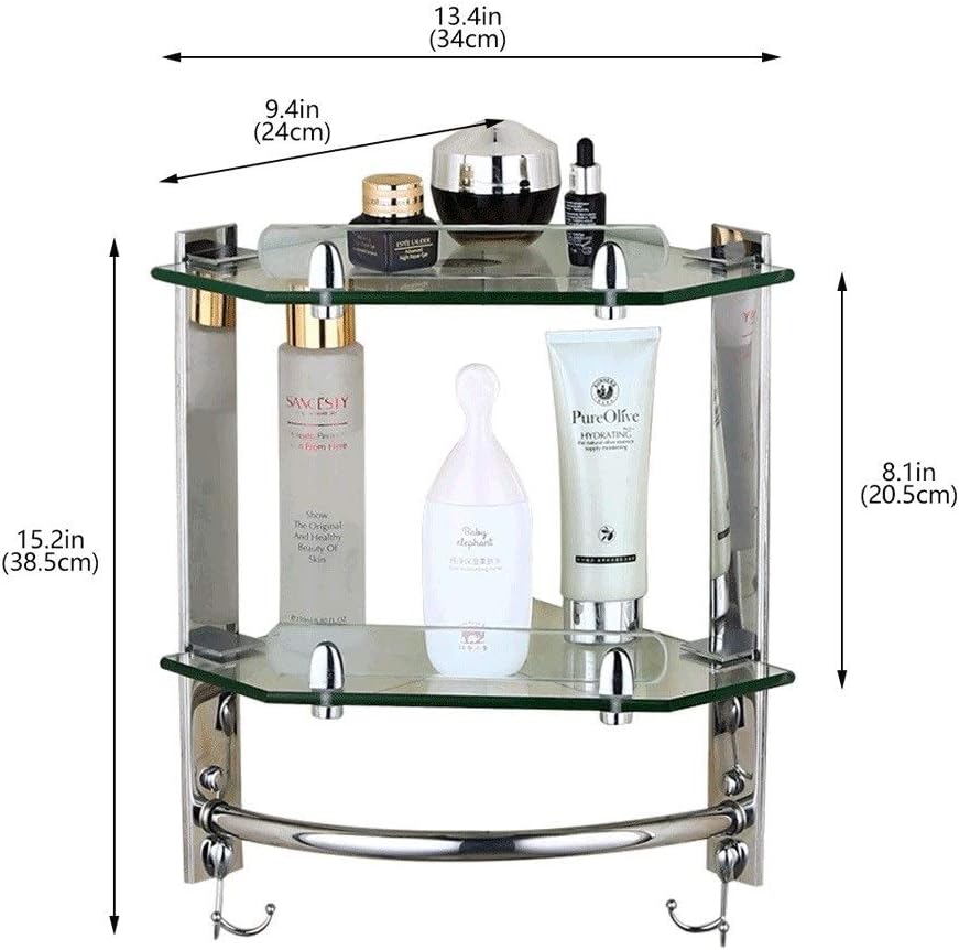 Shower Pole Shelf,Silver Bathroom Stainless Steel Drilling Multi-Layer Organizer Storage Corner Shelves(Size:B)