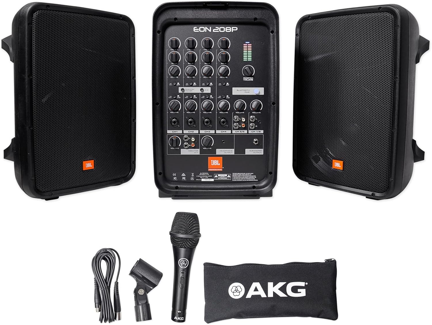 JBL Professional EON208P Portable All-in-One 2-way PA System with 8-Channel Mixer and Bluetooth (Renewed)