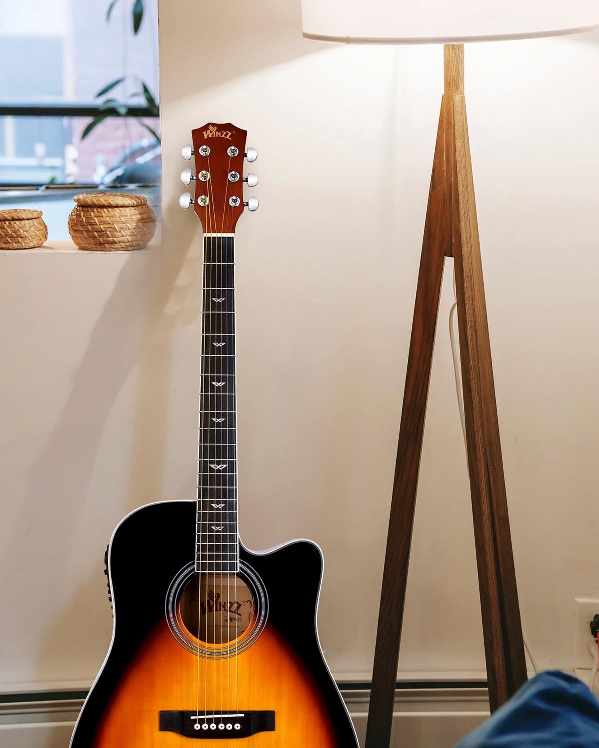 Winzz Acoustic-Electric Guitar 4/4 Full Size for Adults Beginners and Teens,6 Steel-String Acustica Guitarra Starter Kit, 4-Band Equaliser, 41