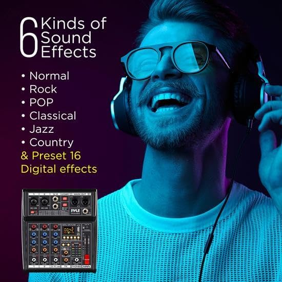 Pyle Professional DJ Audio Mixer Controller - 4-Channel DJ Controller Sound Mixer w/DSP 16 Preset Effects, USB Interface, 2 XLR Mic/Line Input, AUX, FX Processor MP3 Player, Headphone Jack PMX464