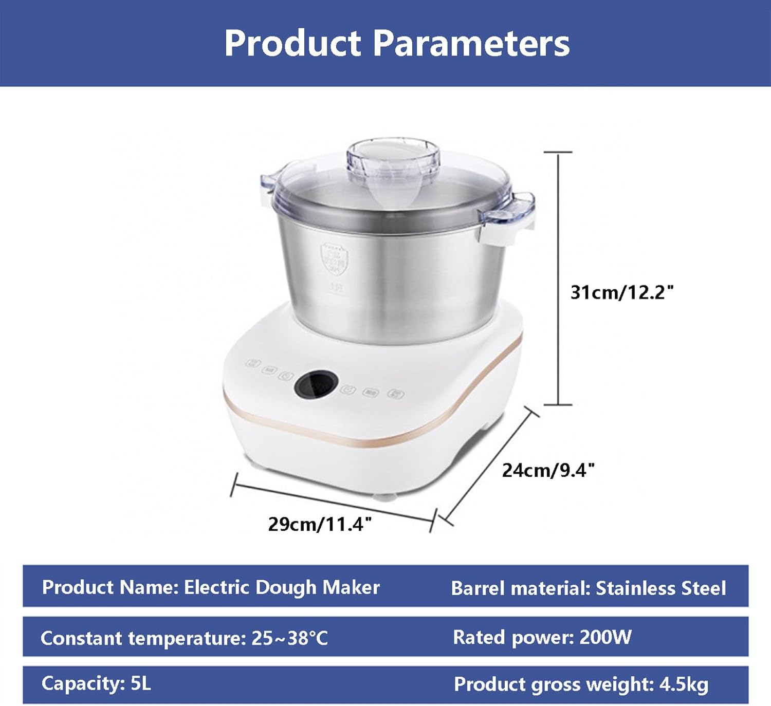 5l Electric Dough Maker Stainless Steel Dough Stand Mixer 200w Fermentation Machine, Baking Cooking Cabinet for Commercial and Home Use,