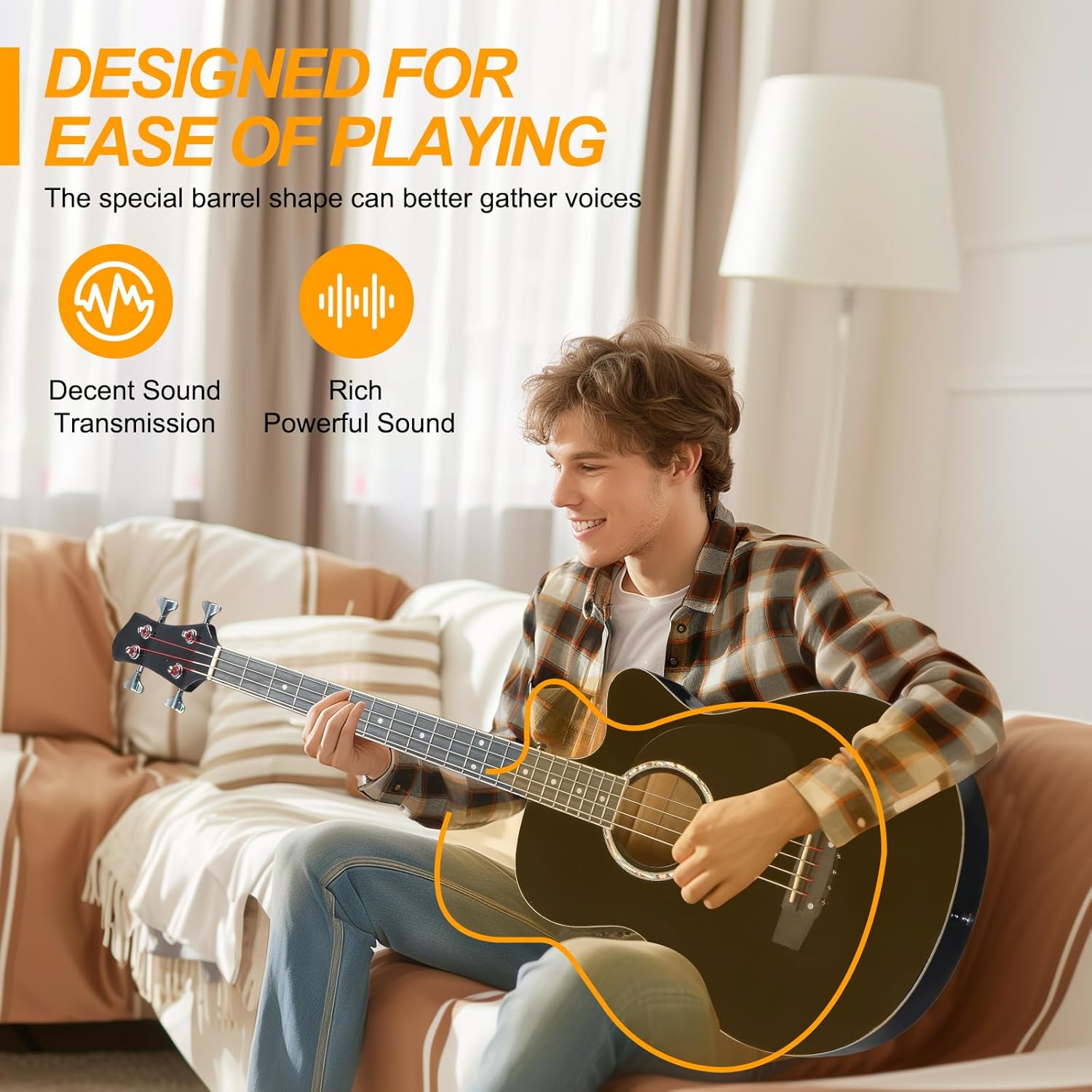 Ktaxon 4 String Acoustic Bass Guitar, Full Size Bass Guitar Kit with Portable Guitar Bag, Premium Cable, Wrench, Strap, Plectrum (Black)