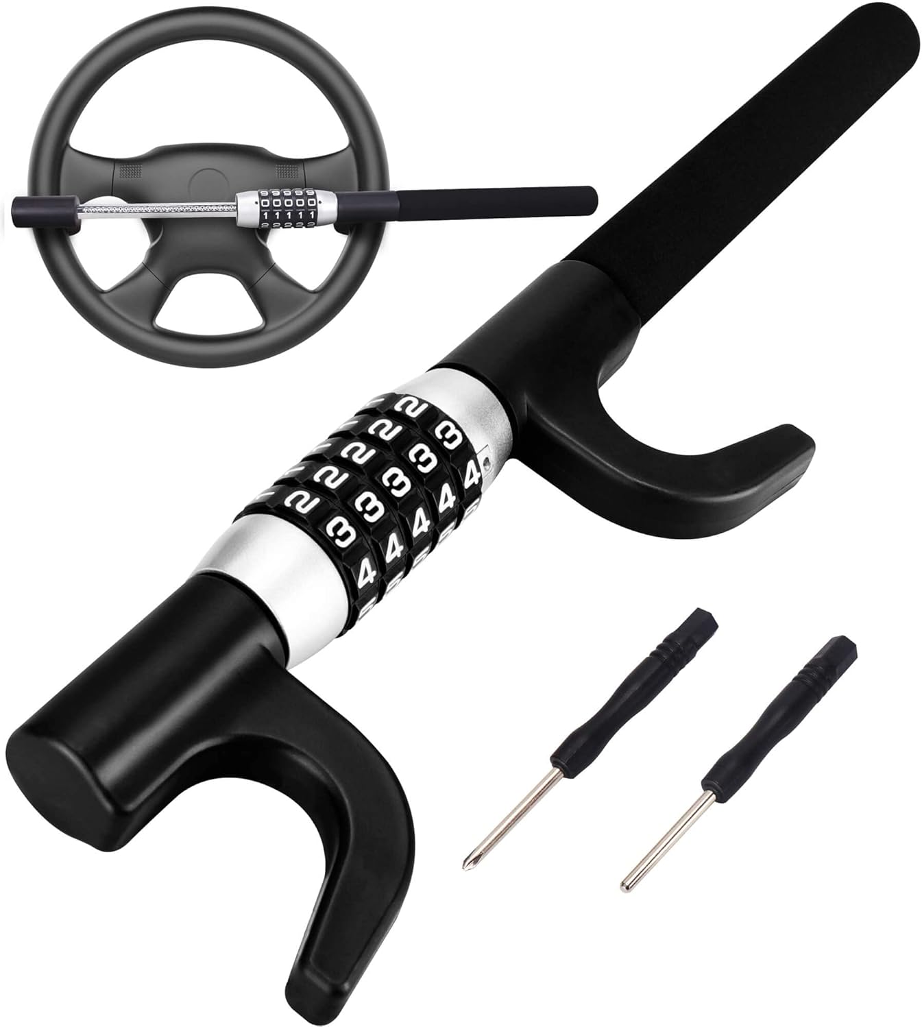 Tevlaphee Steering Wheel Lock Anti Theft Device Retractable Brake Pedal Lock Keyless Password 5 Coded Combination Anti Theft Car