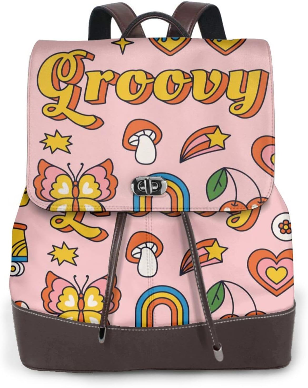 Retro 70s Hippie for Womens Backpack Purse Microfiber PU Anti-theft Large Fashion Designer Travel Bag Ladies Shoulder Bags