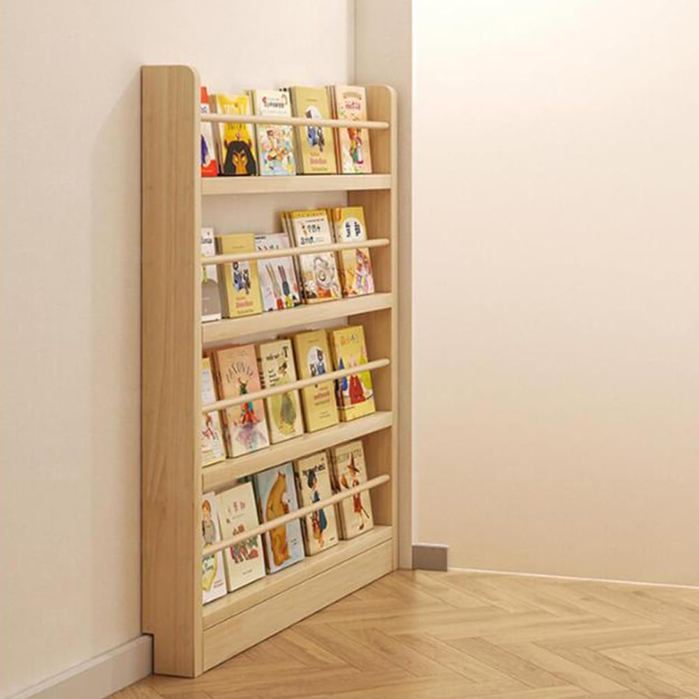 Wall Mount Book Shelf Organizer Floor Bookcases Display Racks Thin 10cm Narrow Bookshelf Behind Door for Books,Storage Bookshelf in Bedroom,Living Room and Nursery