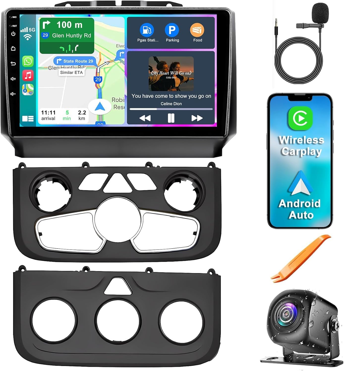 4G+64G Car Radio for Dodge 2013-2018 RAM 1500/2500/3500(Manual & Auto AC), 9 Inch IPS Touch Screen Car Stereo with Carplay&Android Auto,GPS, WiFi, Bluetooth,FM,Rear View, DSP, Android 13