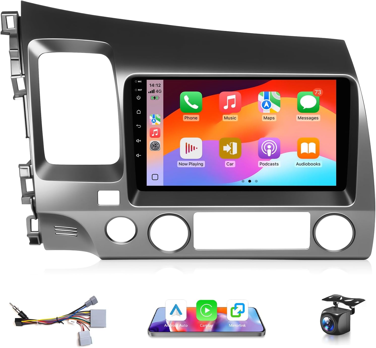 4G+64G Car Stereo for Honda Civic 2006 to 2011 Radio Apple CarPlay Android Auto, 9IN IPS Touch Screen for Civic Car Play Player BT, 5G WiFi, GPS Navi, AUX, FM RDS, DSP HiFi, Camera, Support Airbag