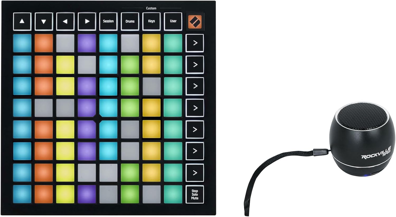 Audiosavings Bundle: Novation Launchpad Mini MK3 Ableton Live MIDI USB 64 RGB Pad Controller Bundl with Rockville RPB2-BLACK Handheld Wireless Portable Bluetooth Speaker Great Sound (2 Items)