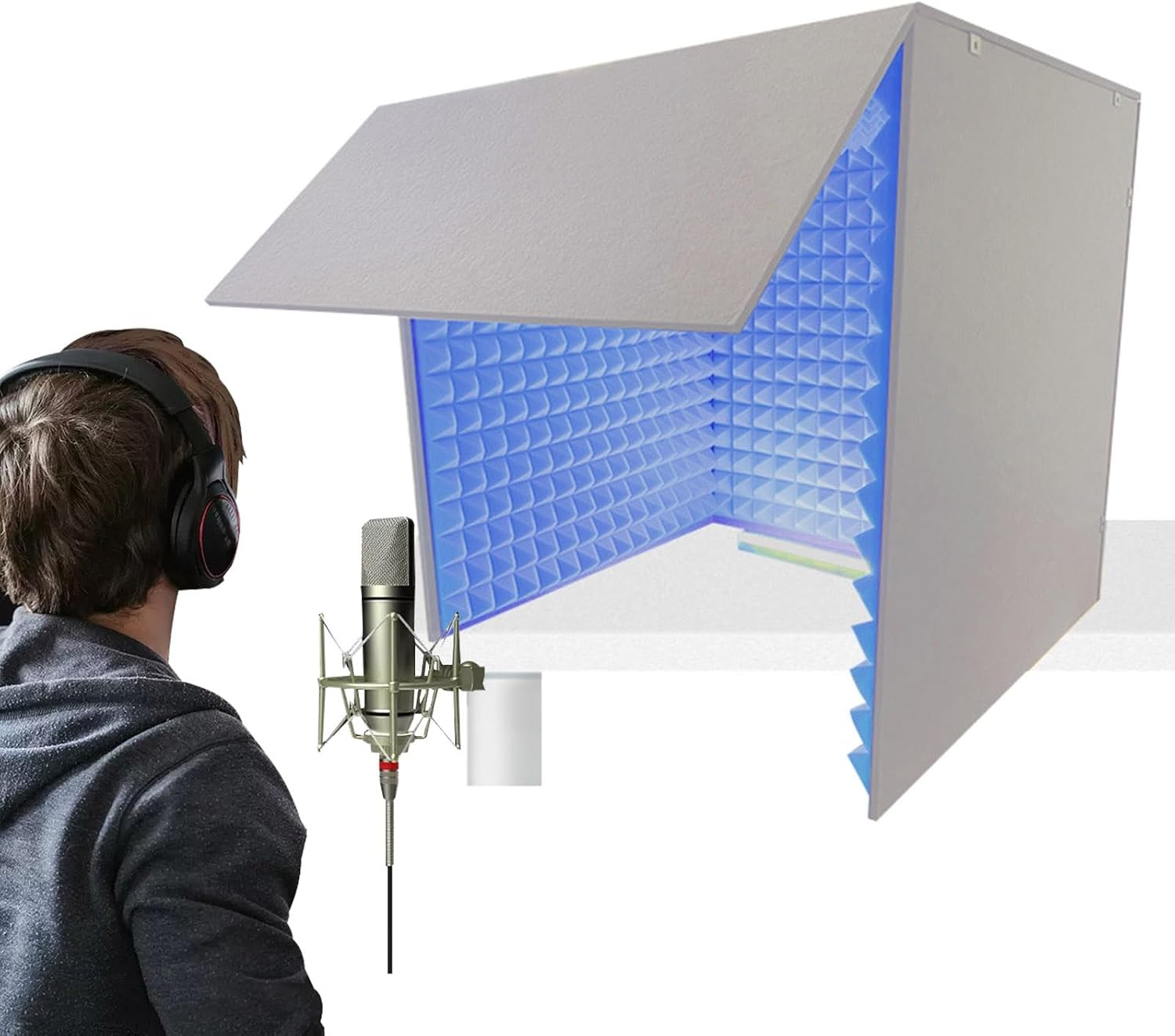 Microphone Isolation Room Box, Desktop Soundproofing Enclosure, Simple Soundproofing Room for Home Studio (Blue)