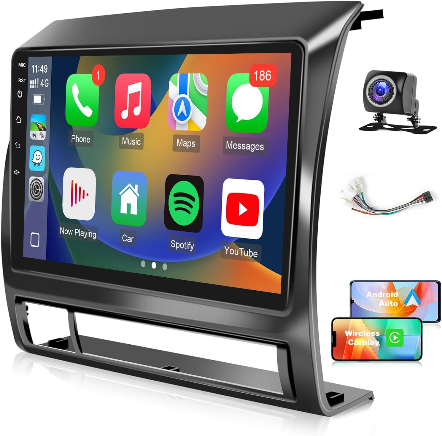 9 Inch Car Radio for Toyota Tacoma 2005-2015 with Wireless CarPlay & Android Auto,Touch Screen for Tacoma with GPS/SWC/BT/SWC/Backup Camera (Style 1: Without J.B.L&Large Screen)