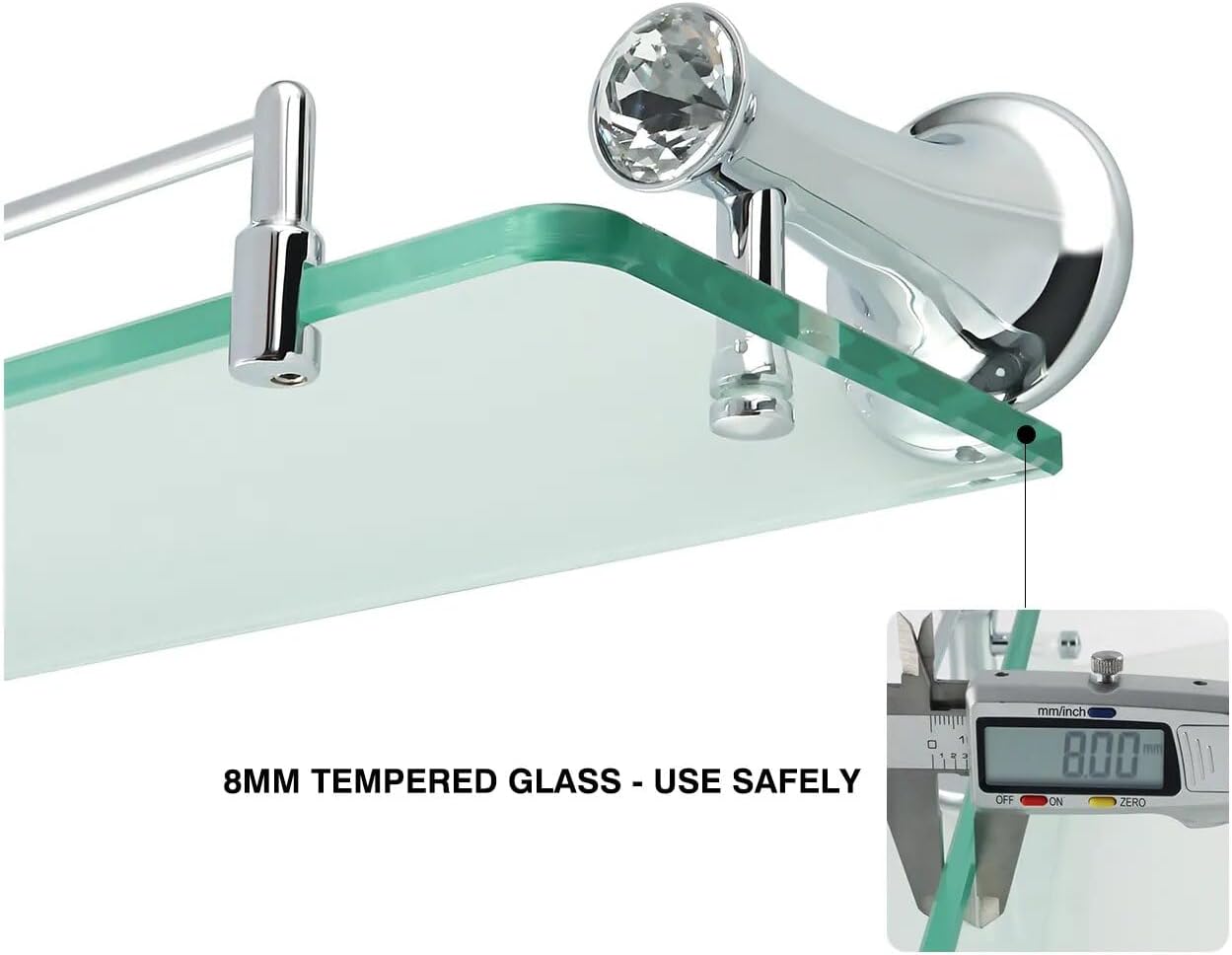 Shower Caddy 40cm Bathroom Glass Shelf, Bath Shower Glass Holder, Stainless Steel Storage Rack, Wall Mount Shelf Bathroom Accessories Bathroom Organizer (Color : Polished Finished)