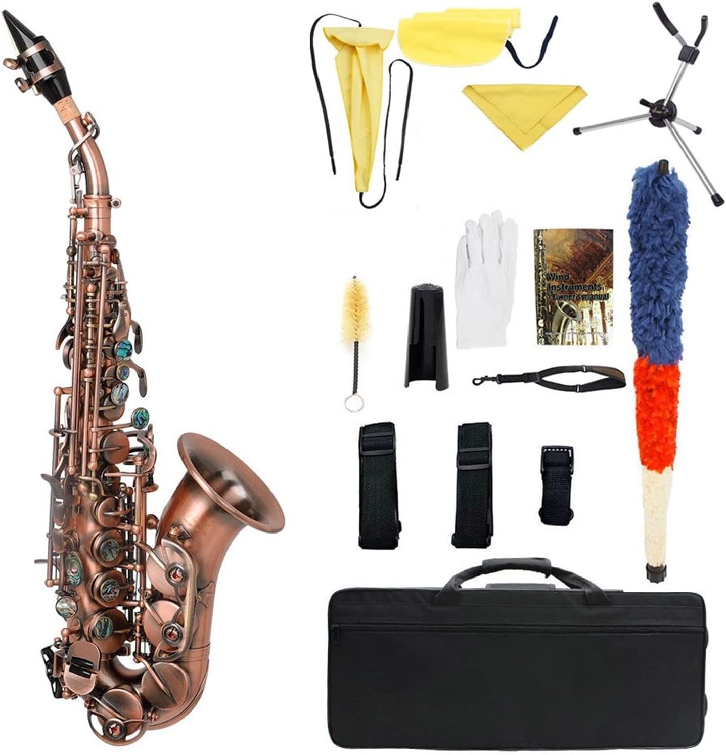 KESHUO Antique Saxophone Bb Key Woodwind Instrument with Case Sax Stand Reed Gloves Cleaning Cloth Brush Sax Strap Brush Brass Sax Beginners Kit