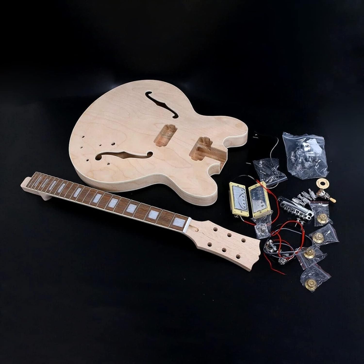 DIY Electric Guitar Kit Unfinished Electric Guitar 1set Guitar Kit Maple Guitar Neck and Guitar Body DIY Hollow Electric Guitar