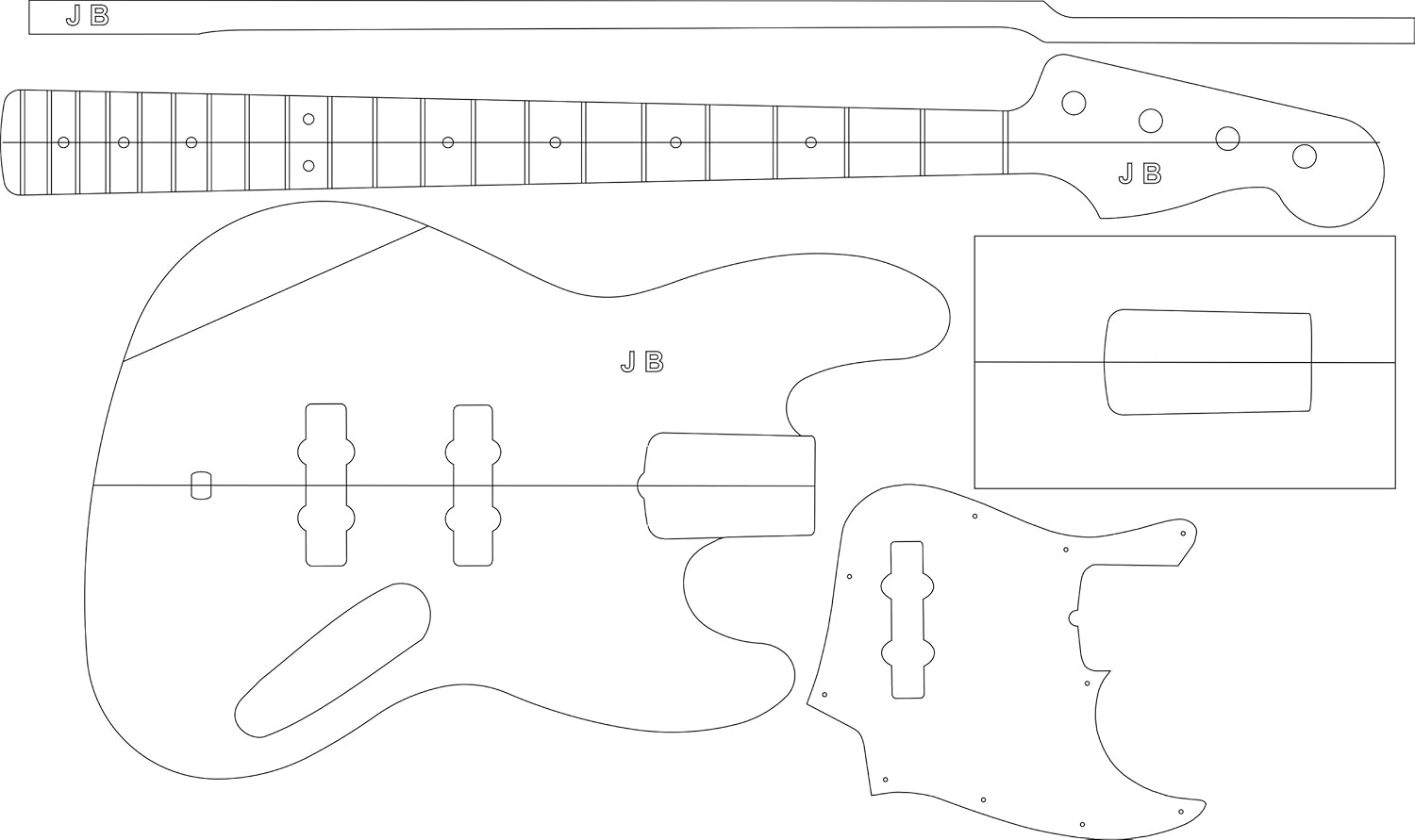 Electric Guitar Routing Template - J bass