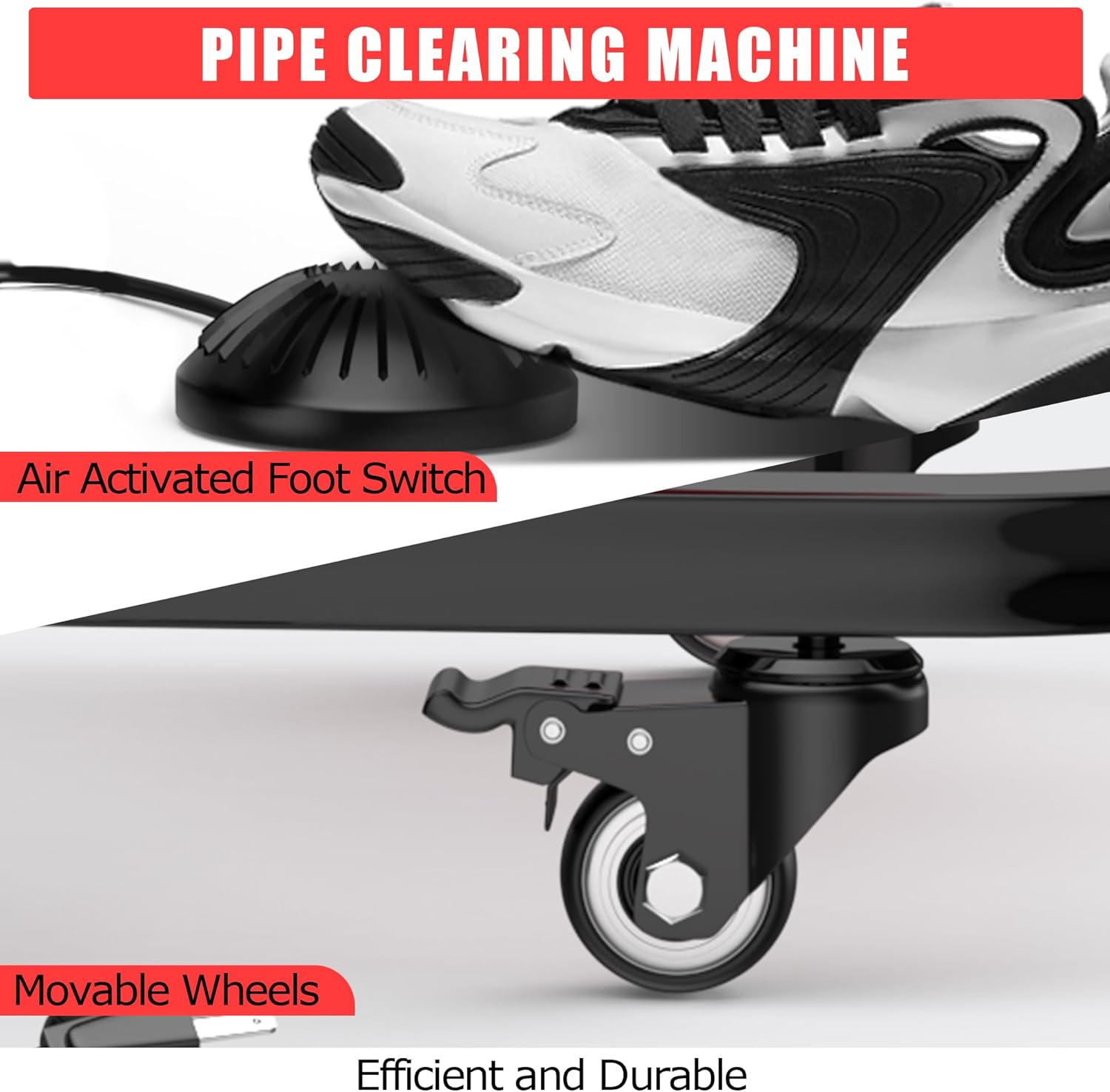 50FT 1/2 Inch Drain Cleaning Machine, Portable Electric Drain Auger with 6 Cutter & Air-Activated Foot Switch, Sewer Snake Drain Cleaner for 1