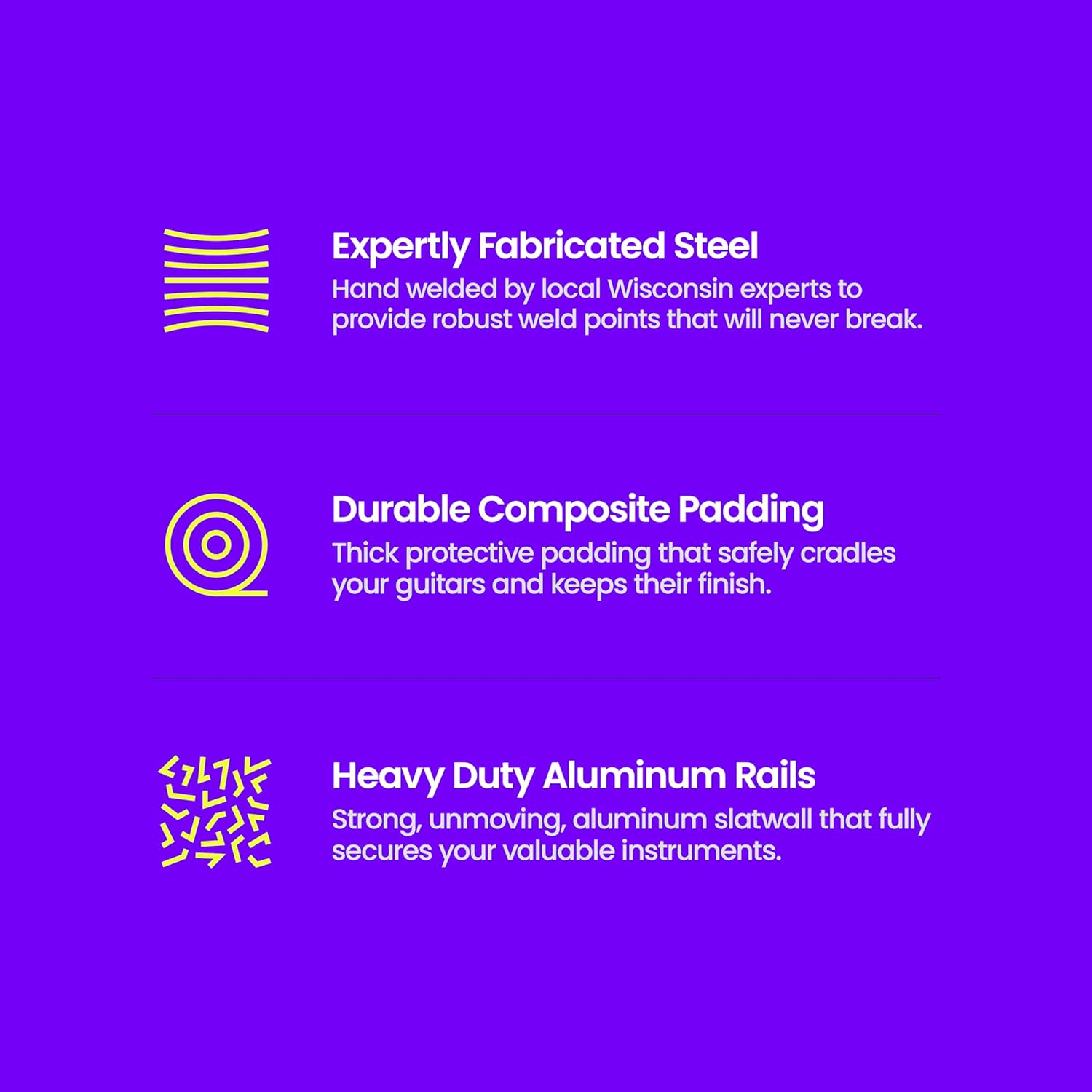 String Swing Guitar Wall Rack, Multiple Guitar Wall Mount, Guitar Organizer for Acoustic & Electric Guitars, 5 Padded Arm Hangers & White Slatwall Rail, Wall Mount Guitar Rack - MADE IN USA