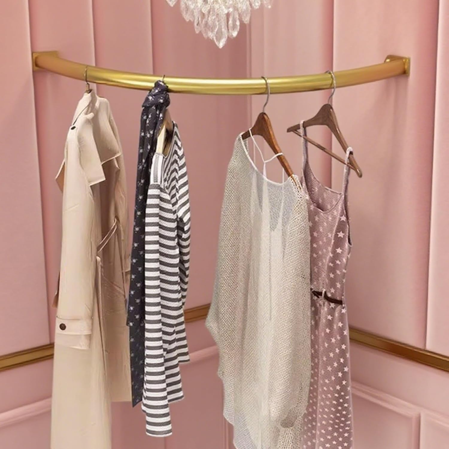 Corner closet rod hanger, Curved closet bar for hanging clothes, no-drilling Wardrobe tube, closet pole garment storage clothes rack(Gold,100 x 100 cm (39 3/8 x 39 3/8