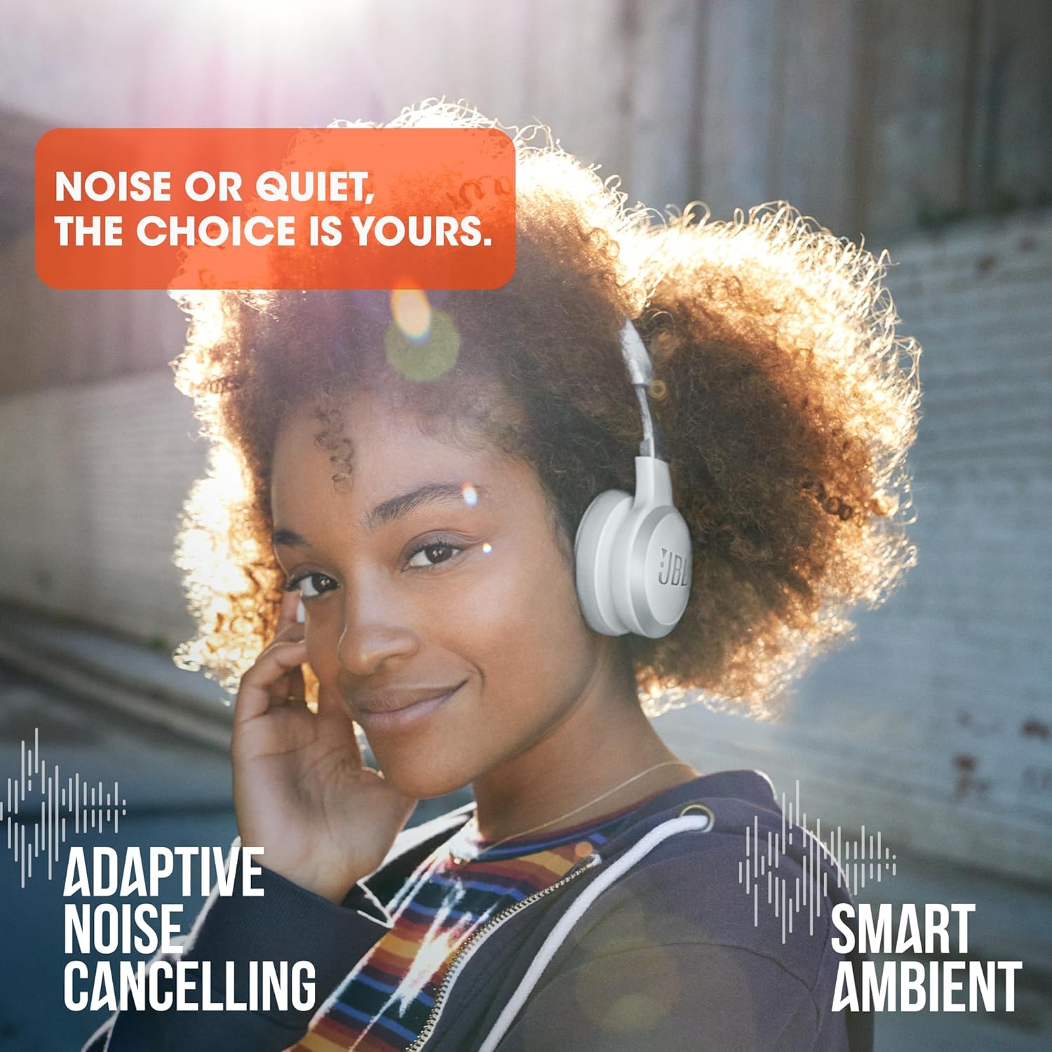 JBL Live 460NC wireless on-ear Noise Cancelling headphones with 50H battery, microphone for calls, lightweight and comfortable, and Alexa Built-in (Optimized for Android), iOS compatible (White)