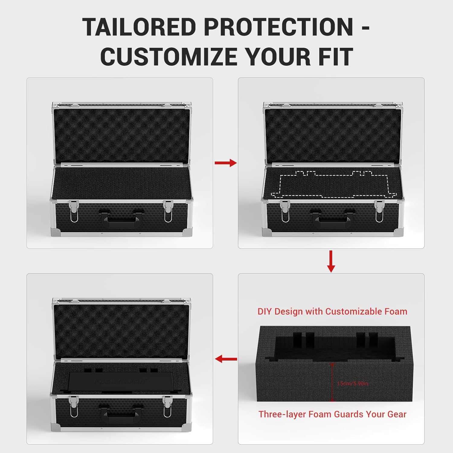 Phenyx Pro Equipment Storage Case, Carrying Case with Customizable Pre-Diced Foam, Aluminum Alloy Frame, Perfect for Wireless Microphone Systems (PCSE-XL)