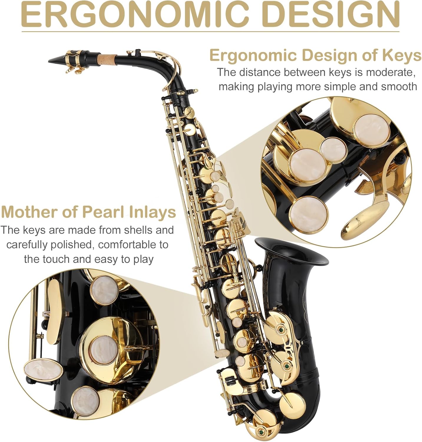 Ktaxon Alto Saxophone Drop E Brass Sax Full Kit for Student Beginners with Carving, Mouthpiece, Carrying Case, Gloves, Cleaning Cloth Bar, Detachable Strap, Shoulder Strap, Reed