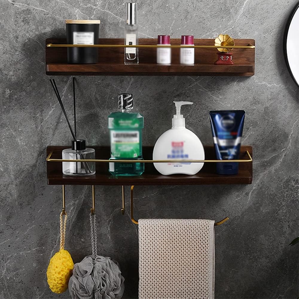 Shower Caddy Bathroom Shelf, Wooden Bathroom Towel Rack Holder, Aluminum Wall Mount Shower Caddy Shelf Bathroom Organizer (Color : 45cm Rod)