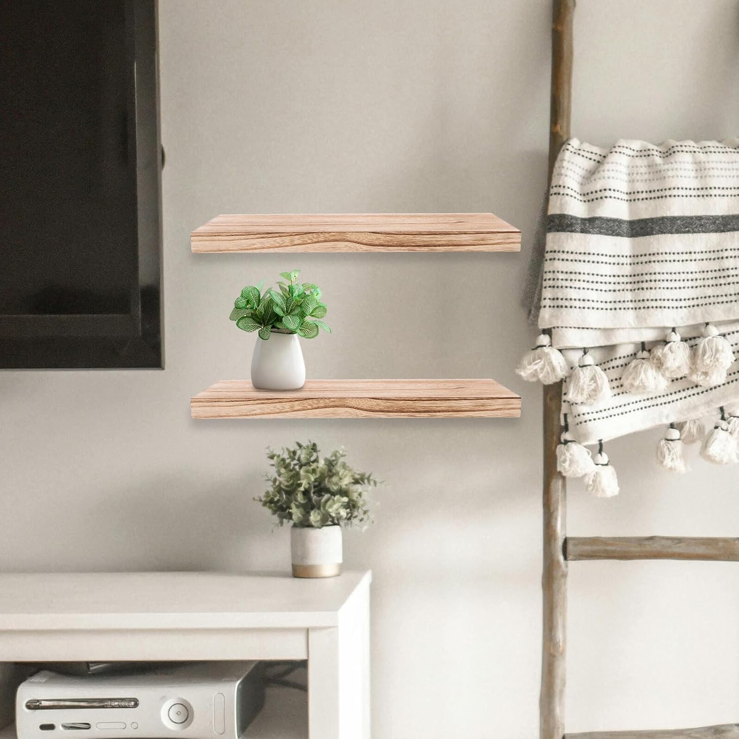 3pcs Floating Wood Shelves Wall Mounted No Damage Shelf for Books Photos Bathroom Living Storage Display with High Weight Capacity and Sleek Modern Design