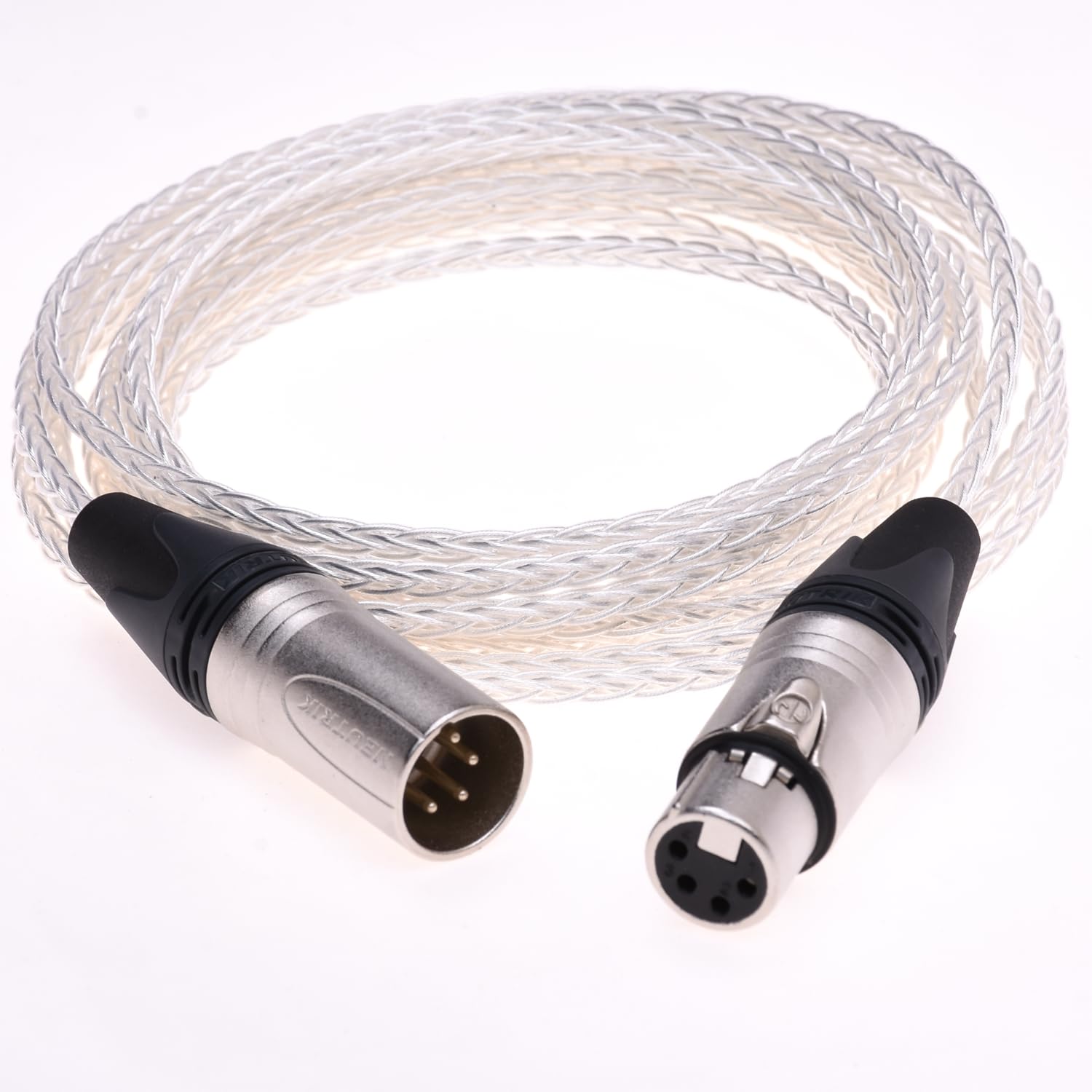 10ft (3meter) XLR Cable 8 cores 5N PCOCC Clear Silver Plated 4 Pin XLR Male to Female Balanced Audio Adapter Headphone Extension Cable