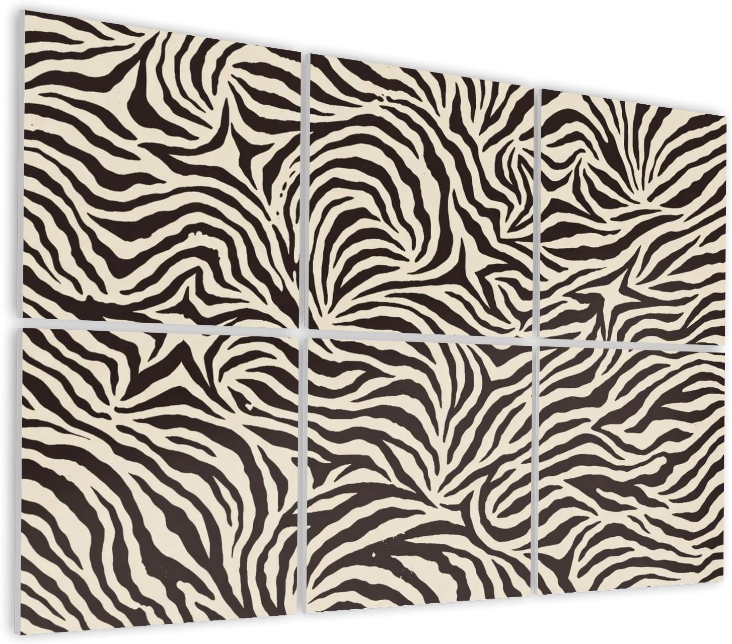 6 Pack Art Acoustic Panels Self Adhesive Seamless Black Zebra Tiger Stripes for Print Beige Decorative Soundproof Wall Panels Sound Absorbing Panel 48
