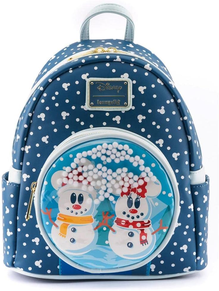Loungefly Disney Snowman Mickey Minnie Mouse Snowglobe Womens Double Strap Shoulder Bag Purse