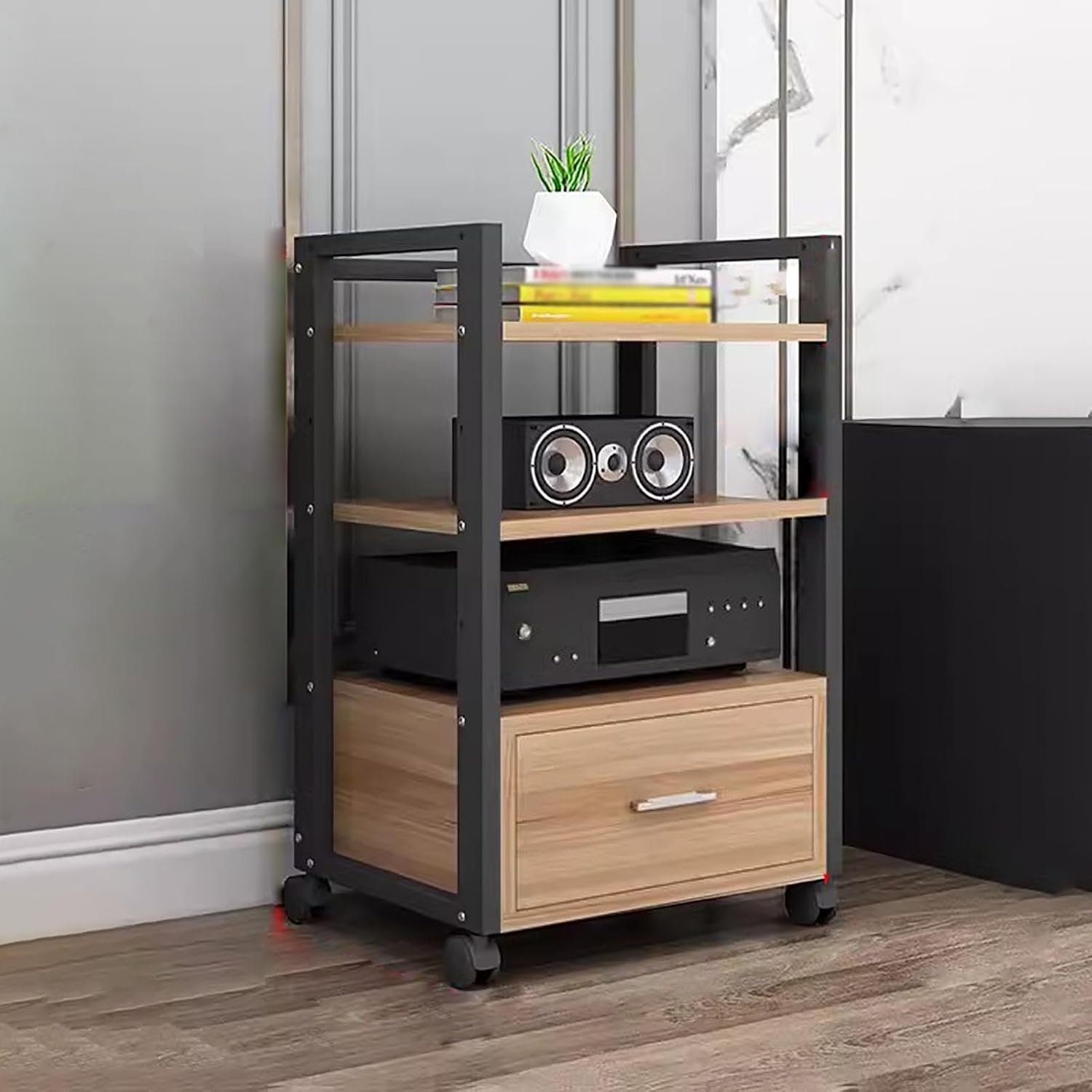 Av Media Stand Corner Shelf - Rack Audio Tower with Adjustable Shelves - 79 100 120Cm Tall Shelf Stand with Wheels - Audio Equipment Rolling Cart Rack Portable for Home,3 Tiers-79cm Tall