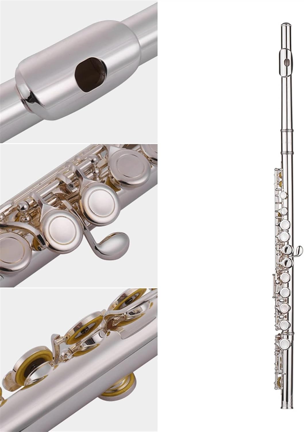 Flute Kit 16 Holes Closed Hole Flute Set Woodwind Instrument C Key Concert Flutes Cupronickel Silver Plated with Cleaning Cloth Intermediate Flute