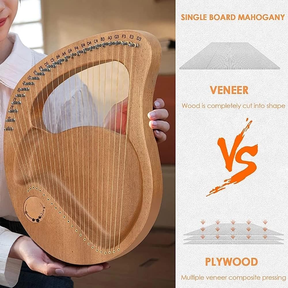 24 String Lyre Harp, Solidwood Mahogany, With Tuning Wrench Pick, Spare String, And English Music Tutorial, Best Gift For Beginner Music Lovers Kids Adult (Color : Brown)