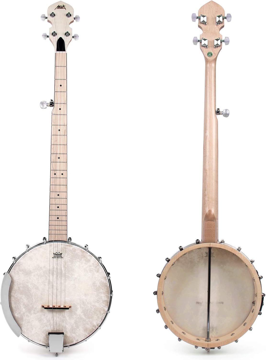 AKLOT 5 String Banjos Full Size Open Back Banjo Adjustable Maple Body Remo Head with 2 Tuning Wrench, 4 Picks, Strings, Tuner, Strap Ruler, Cleaning Cloth, Gig Bag for New Beginner Professional