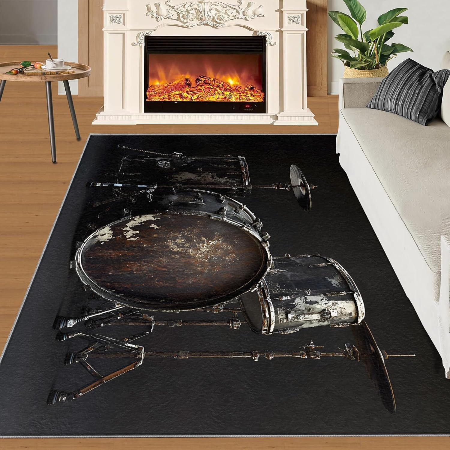 7 x 9 Area Rug, Musical Instruments Rugs for Bedroom, Drum Set Rugs for Living Room, Music Lover Machine Washable Carpet for Front Entrance Floor Decor