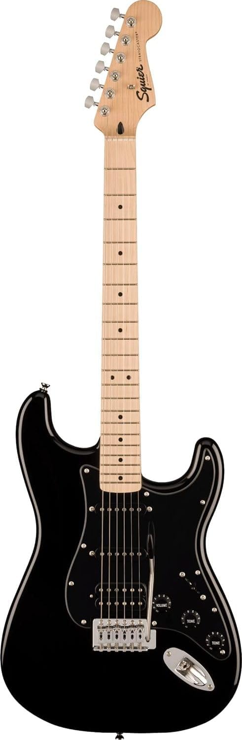 Squire Sonic Stratocaster Electric Guitar, Black, Maple Fingerboard, Black Pickguard