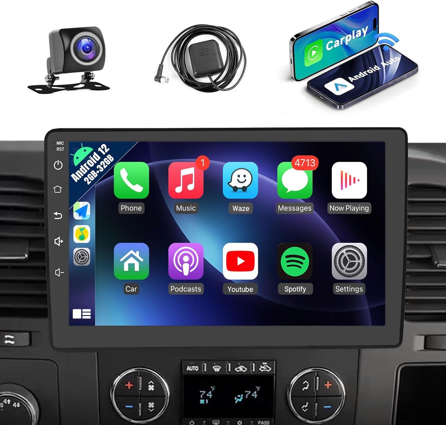 Leadfan Car Radio Stereo for Chevy Chevrolet Silverado 2007-2013 Tahoe GMC Sierra Yukon Buick with CarPlay Android Auto, 10.1inch Touch Screen for Suburban Radio GPS Navigation Bluetooth AHD Camera