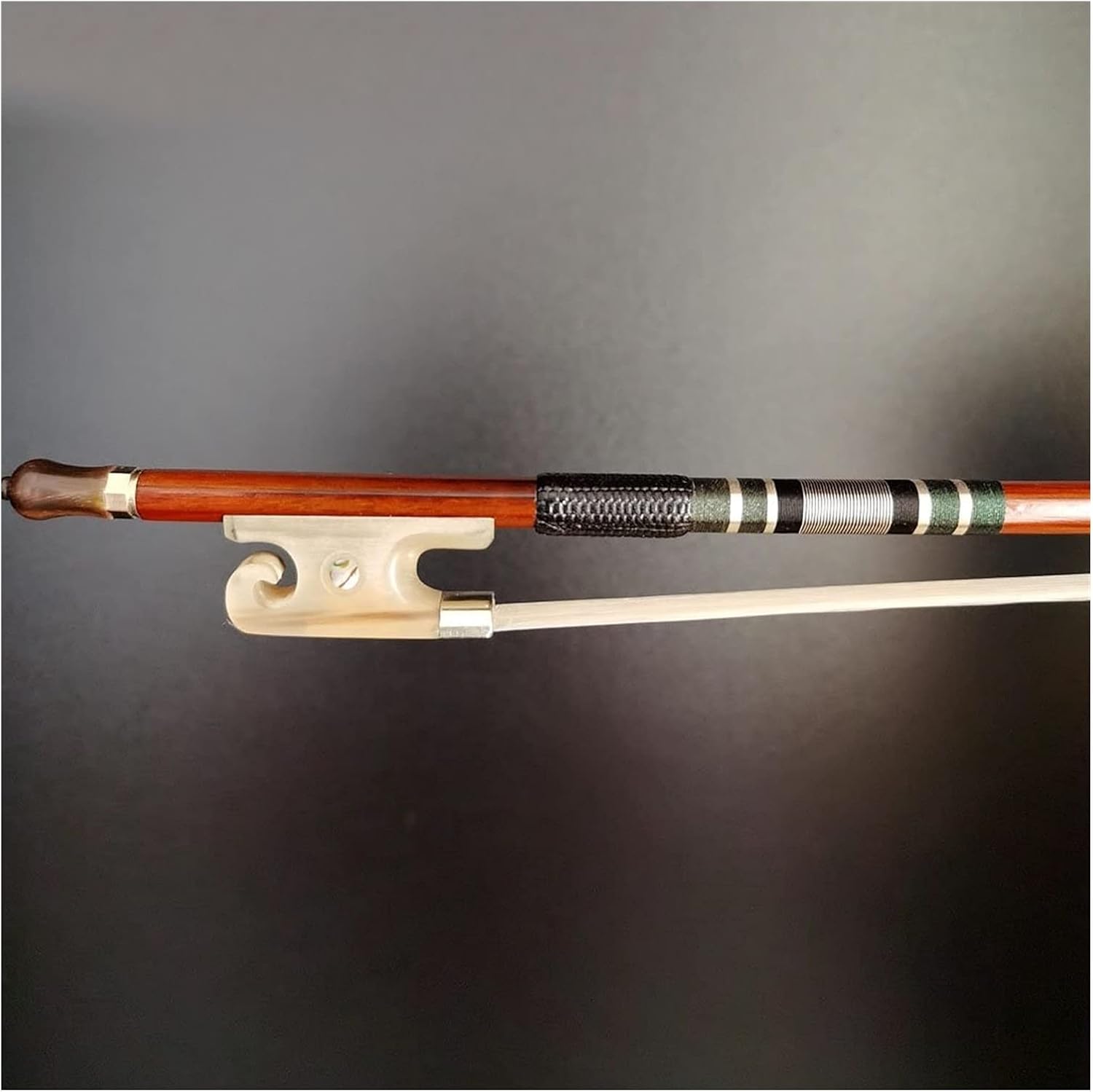 TSTS 4/4 Size Bass Bow Brazilwood Round Stick White- Oxhorn Frog English Style Nickel Silver Parts Full Size Violin Bow