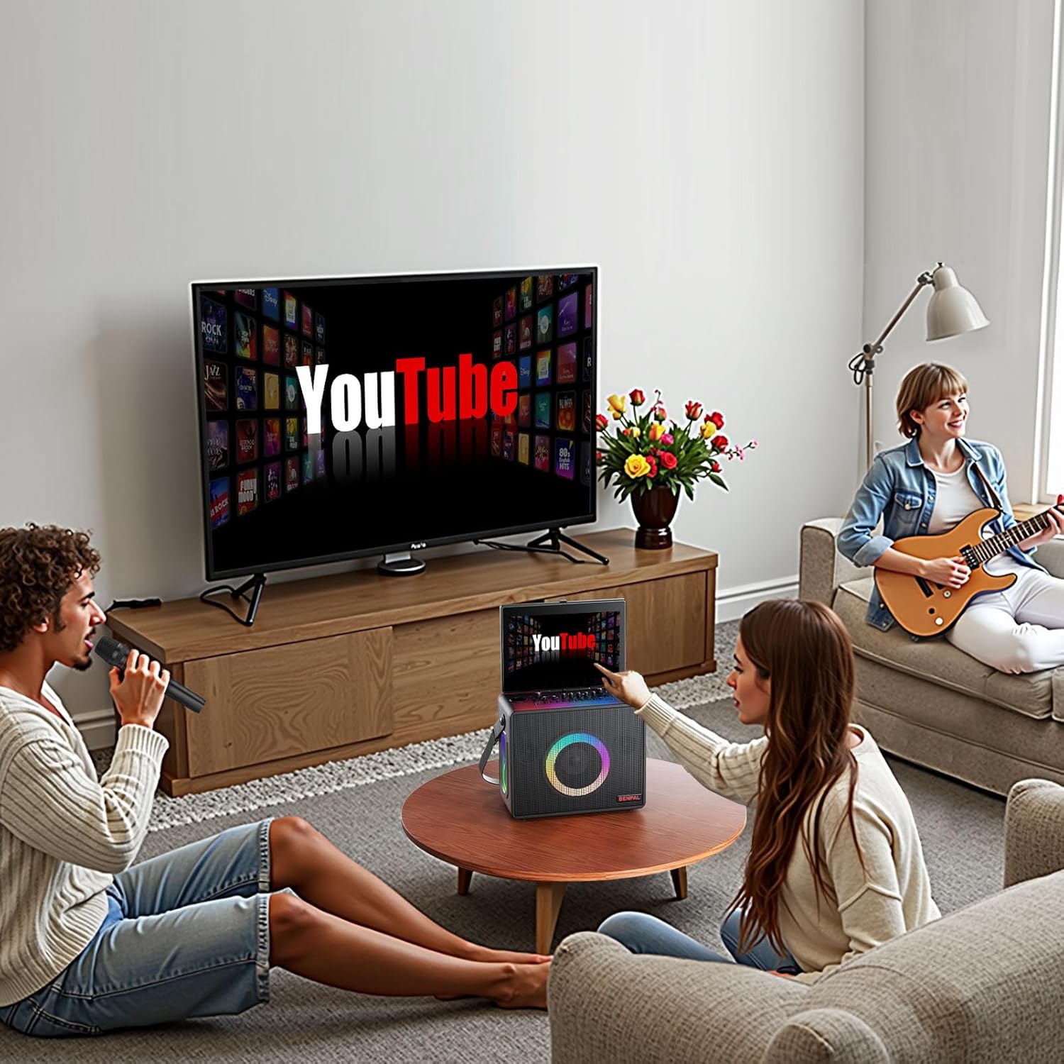 Karaoke Machine for Adults, Built-in 14 Inch Tablet with Lyrics Display, Portable Bluetooth Karaoke Speaker with 2 Wireless Microphones,800W Speaker, Connects to TV for Home Outdoor Party (Large)