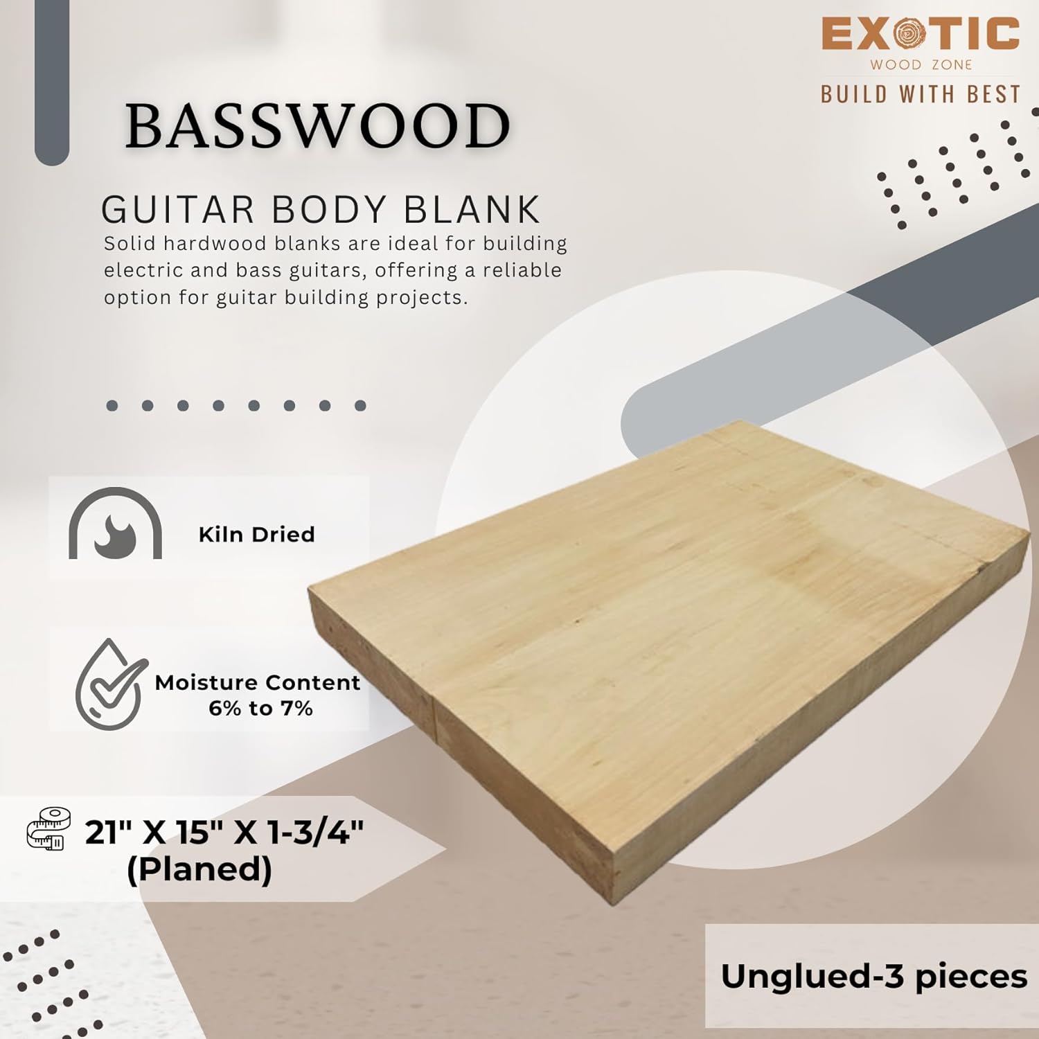Exotic Wood Zone | Basswood Electric/Bass Musical Guitar Body Blanks | Luither Tonewood Suppliers | 21