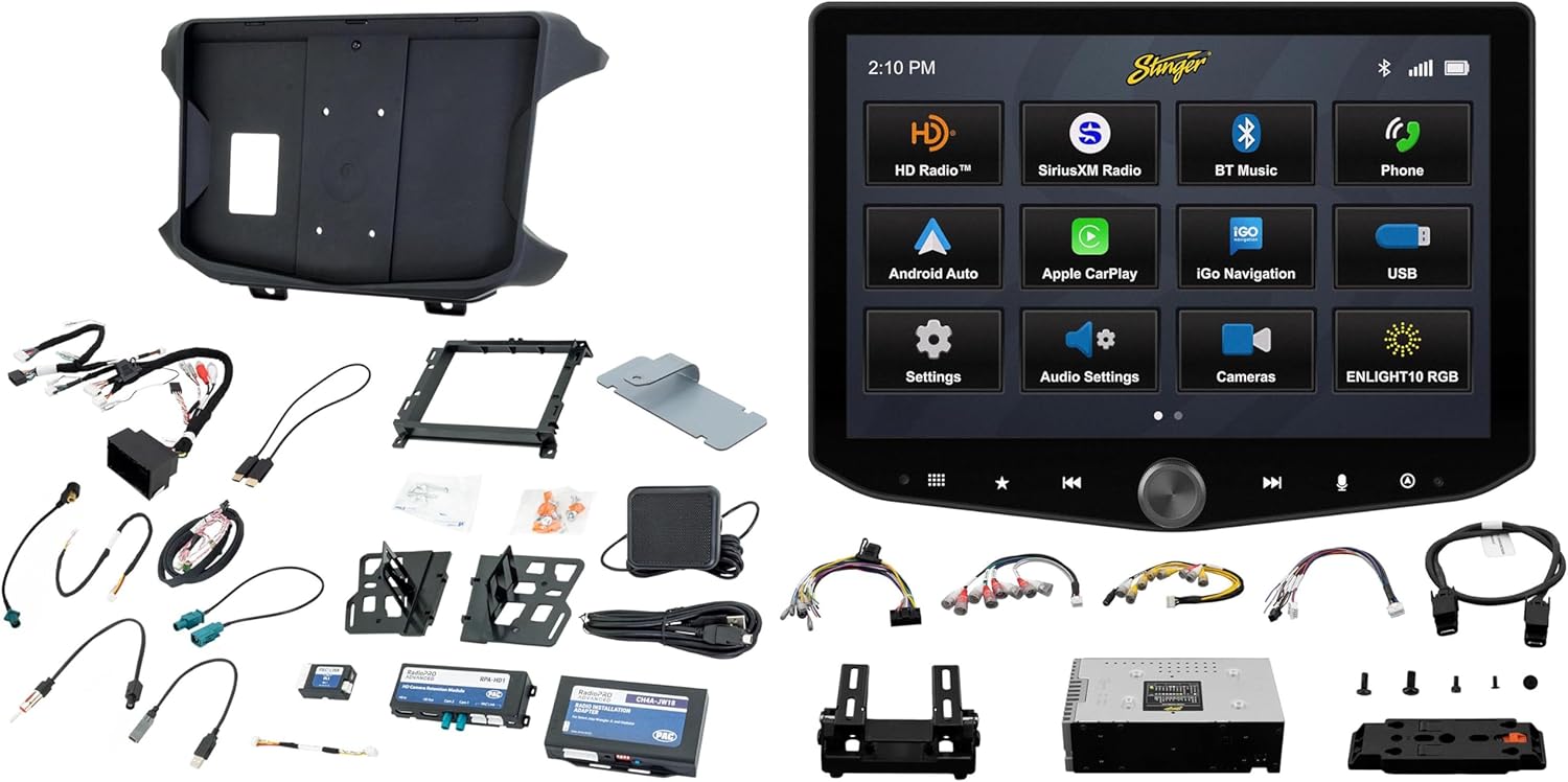 Stinger Ix210 Horizon10 10.1-Inch Floating Multimedia Infotainment Display System with Srk-Jw18hx Wrangler Jl/Gladiator Jt Horizon10® Integration & Installation Kit