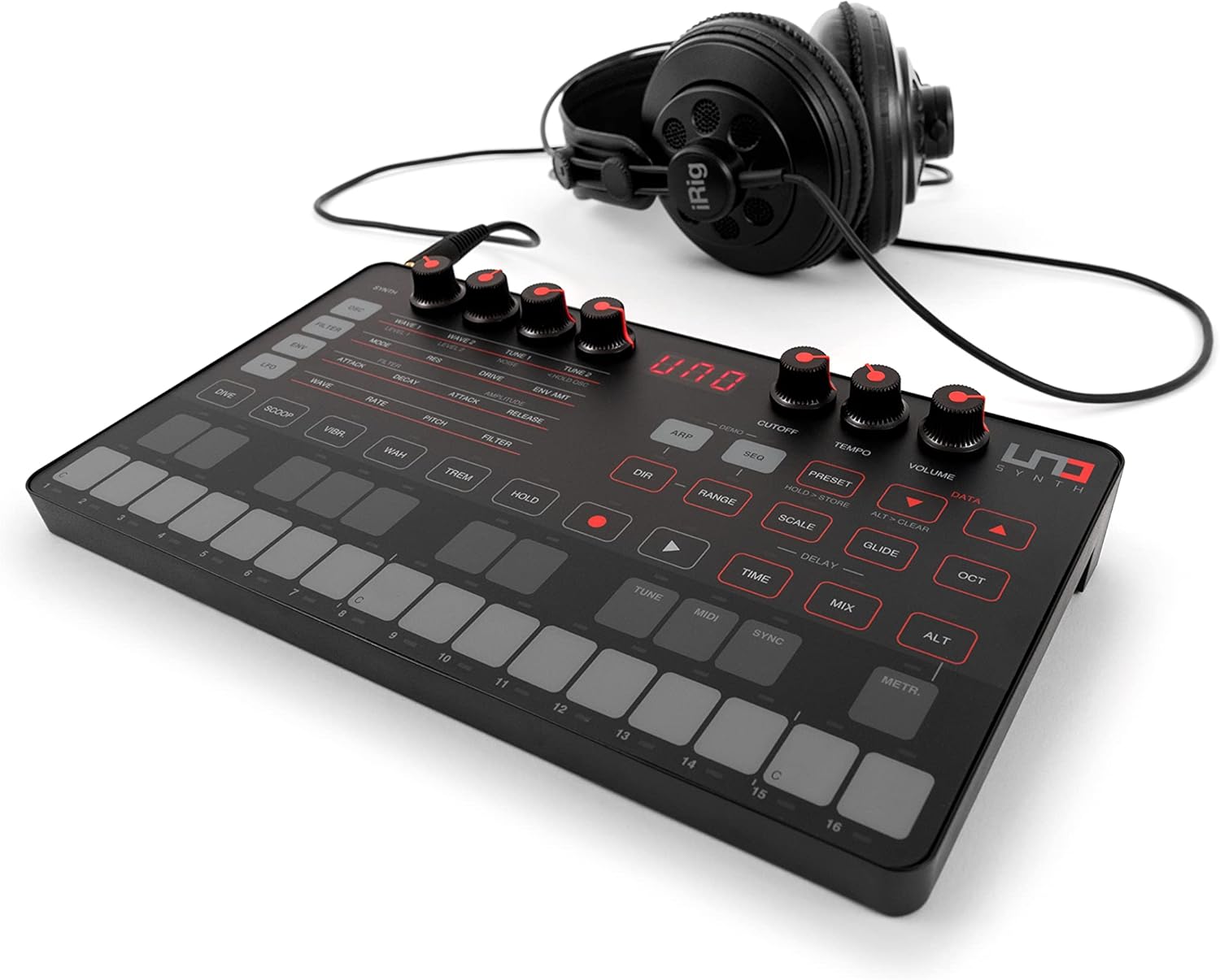 IK Multimedia UNO Synth portable monophonic real analog synthesizer with sequencer, arpeggiator, battery operation, full MIDI/USB control and Mac/PC/iPad editor software