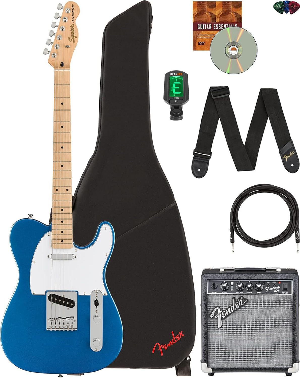 Fender Affinity Series Telecaster, Maple - Lake Placid Blue Bundle with Frontman 10G Amplifier, Gig Bag, Tuner, Instrument Cable, Strap, Picks, and Austin Bazaar Instructional DVD