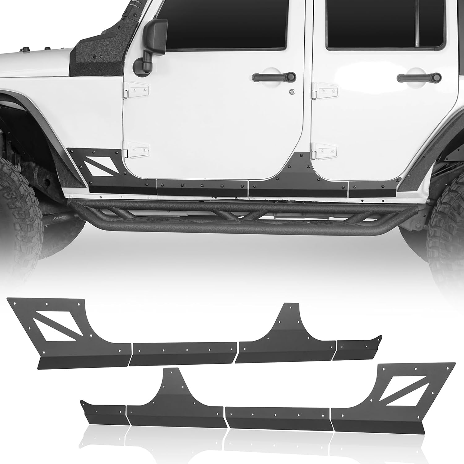 Hooke Road Door Armor Cladding Skid Plate Slider Rocker Guards Compatible with Jeep Wrangler JK Unlimited 2007-2018 4 Doors