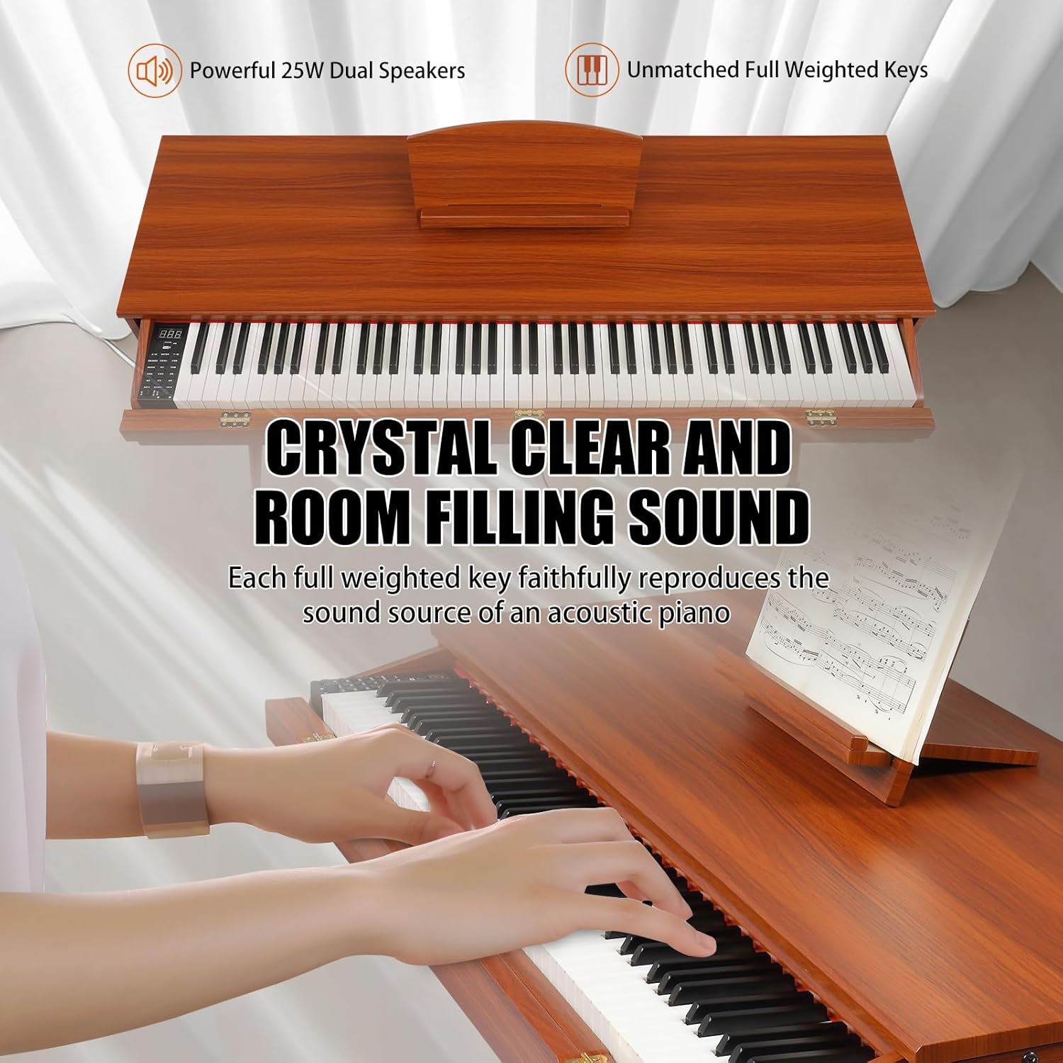 Ktaxon 88 Key Weighted Digital Piano, Home Electric Desk Piano & Vanity Desk Piano with Premium Sound, 3-Pedal Unit, Headphone Bluetooth Connection(Wood)