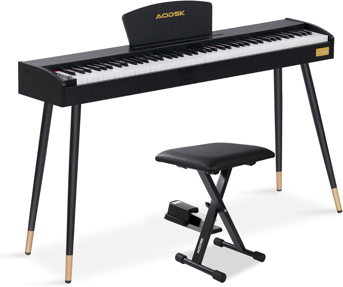 AODSK Beginner Digital Piano 88 Key Keyboard+AODSK Keyboard Bench X-Style Cushion Padded,Piano Lessons