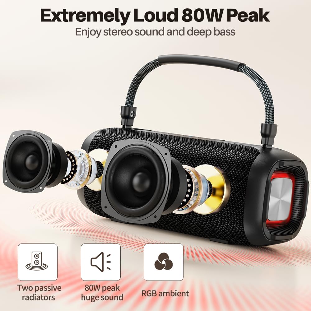 Portable Karaoke Machine for Adults, Speaker with Microphone Wireless, IPX6, Speaker with Lights, Deep Bass, Three Echo Levels,Indoor and Outdoor EQ, Stereo Sound, Supports AUX, TF, USB