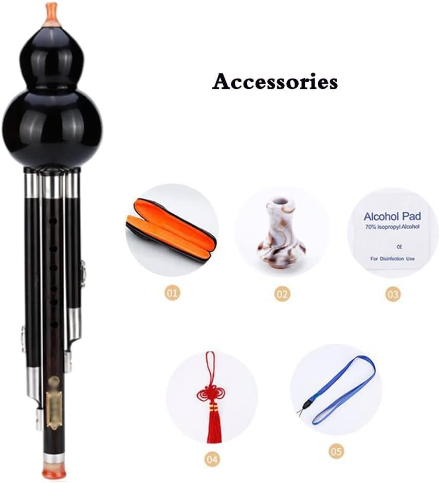 Woodwind Ebony B-Flat C-A Playing Flute Instrument Traditional Musical Instruments for Beginners with Chinese Knot and Box Tonal Beauty (Black C)